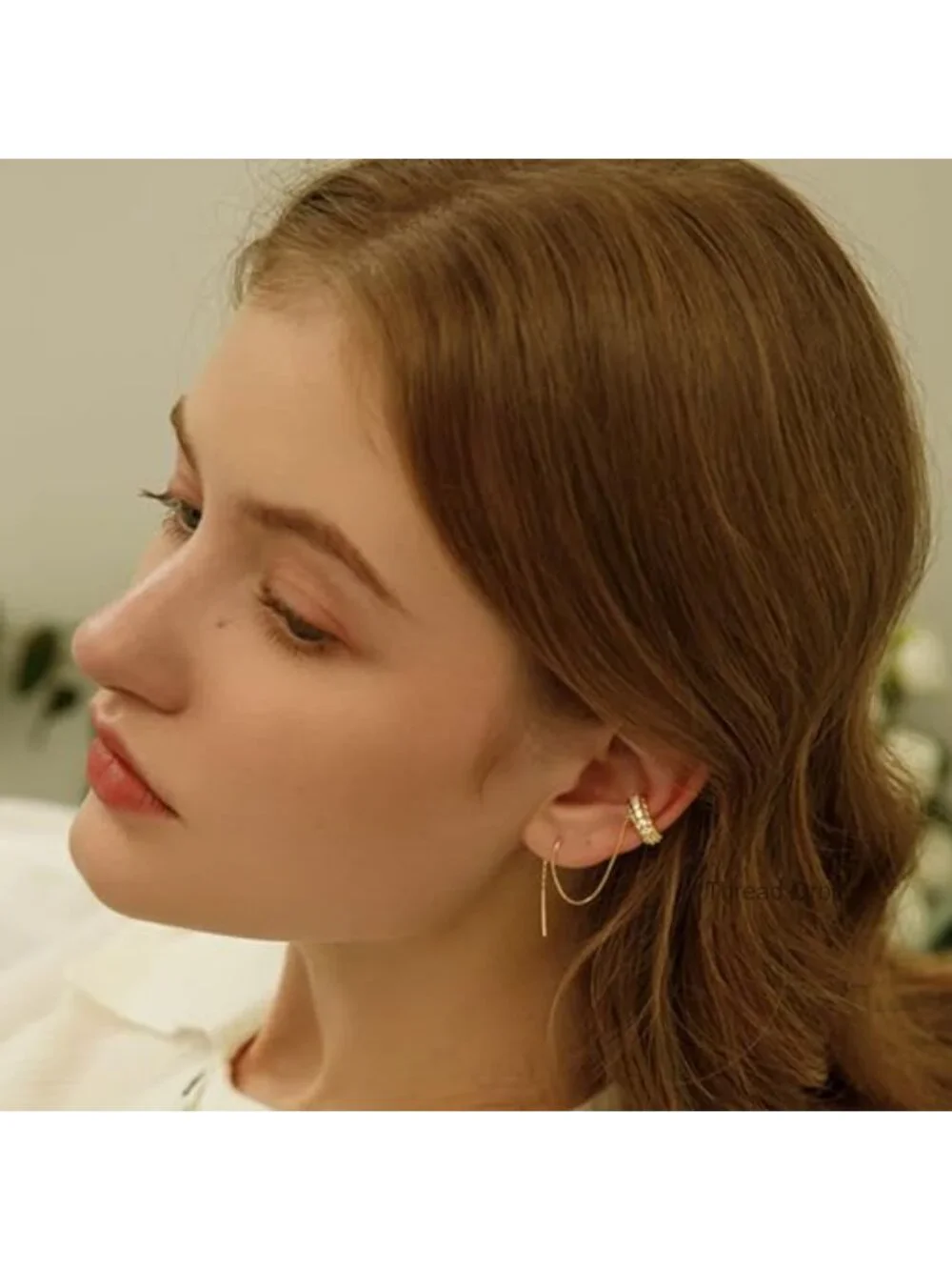 14k Dainty Gold Tassel Chain Drop Dangle Hoop Earrings Clip On Cubic Zirconia